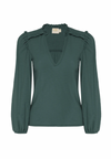 Dolly Smocked Shoulder Long Sleeve Blouse- Evergreen