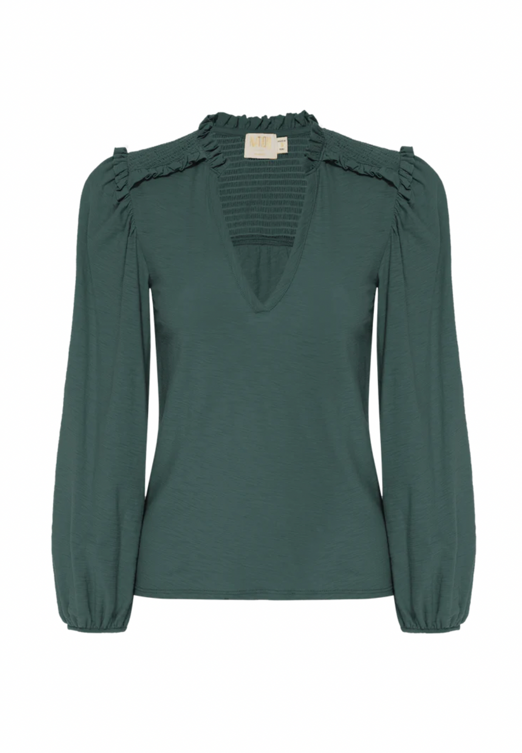 Dolly Smocked Shoulder Long Sleeve Blouse- Evergreen