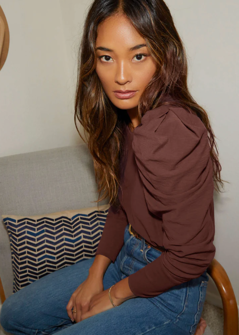 Romy Bold Shoulder Long Sleeve Tee- Pinot Noir **FINAL SALE**