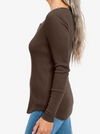 Chocolate Brown Button Front L/S Thermal Tee