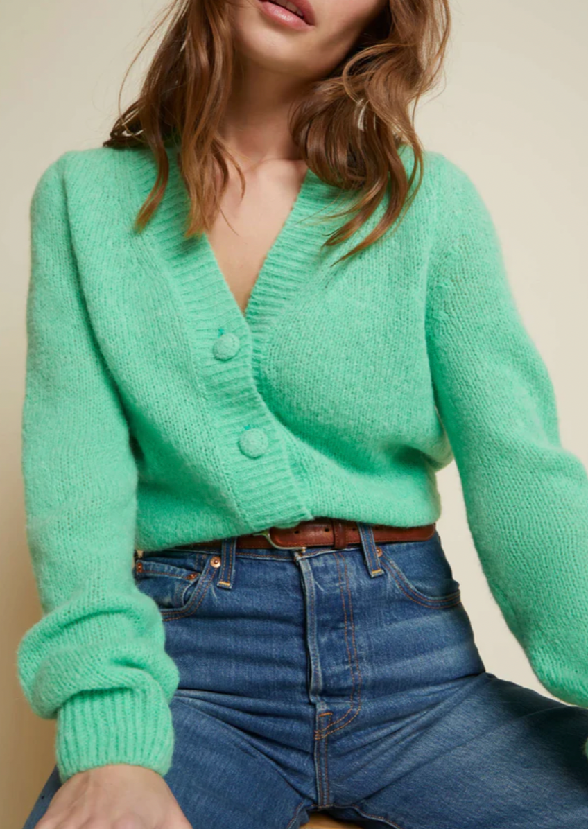 Jamie Slim Cardigan Sweater- Grasshopper  Green