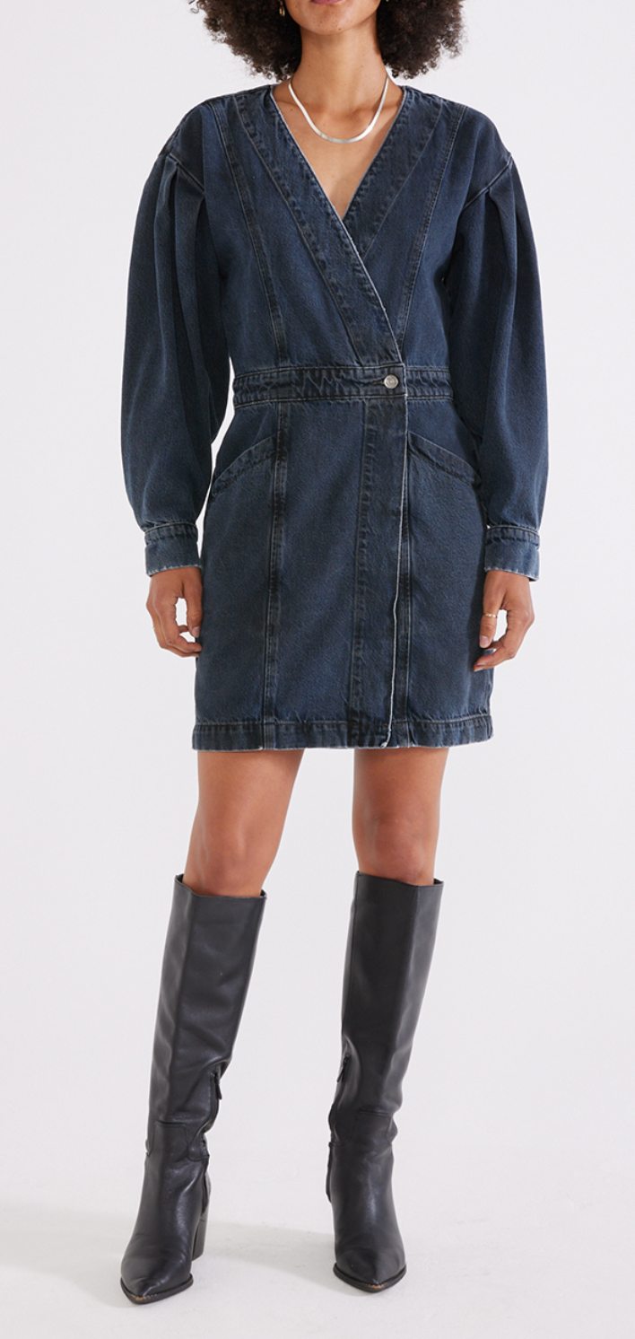 Mira Dark Wash Denim Wrap Mini Dress ***Final Sale***