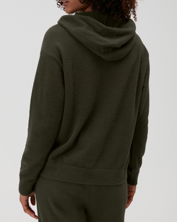 Relaxed Dark Olive Green Chenille Hoodie
