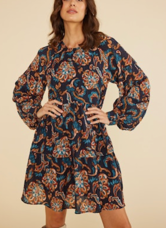 Whilla Navy Floral Tiered Mini Dress**FINAL SALE**