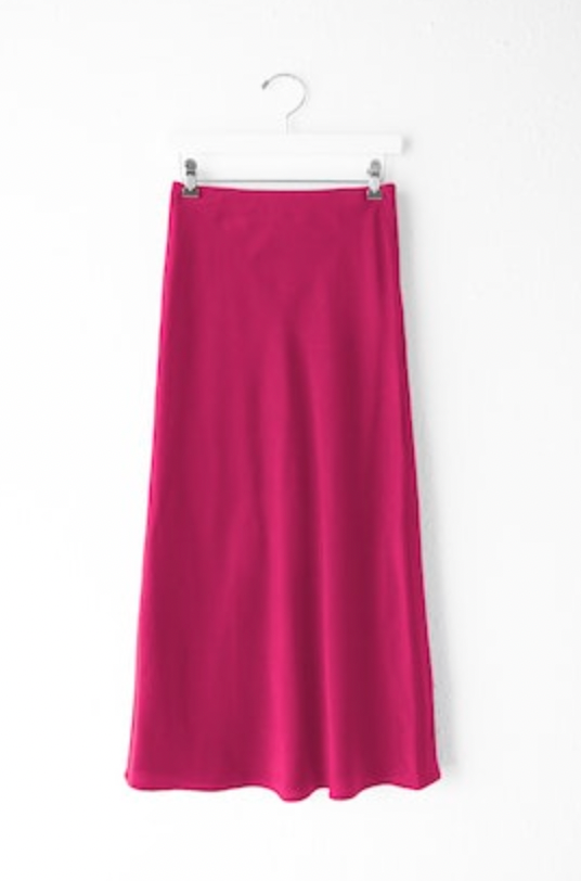 Athena Sateen Bias Cut Skirt- Pink