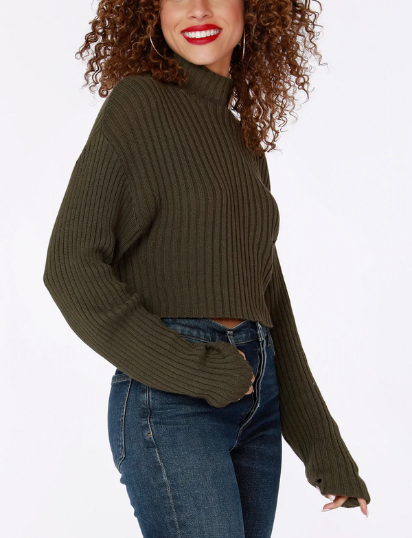 Cropped Mock Turtleneck Sweater- Olive Green ***Final Sale***