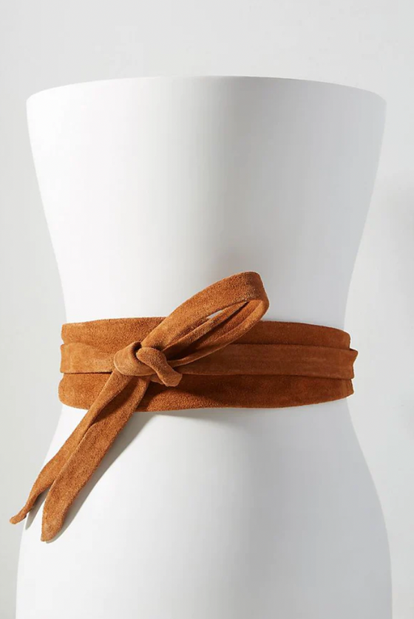 Wrap Suede Leather Belt- Cognac