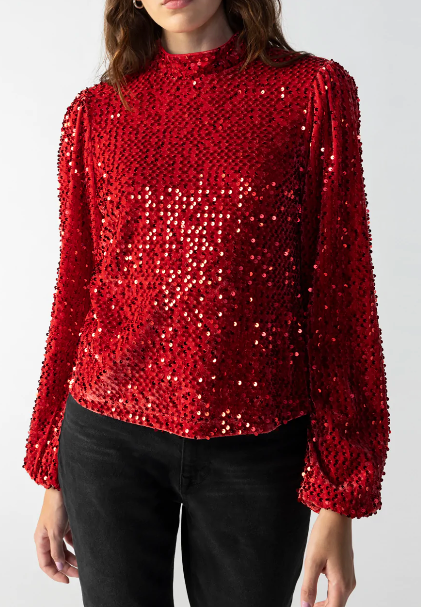 All Nighter Mock Neck Red Sequin Top