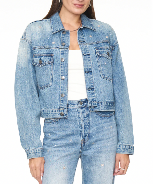 Shelby Embroidered Cropped Denim Jacket