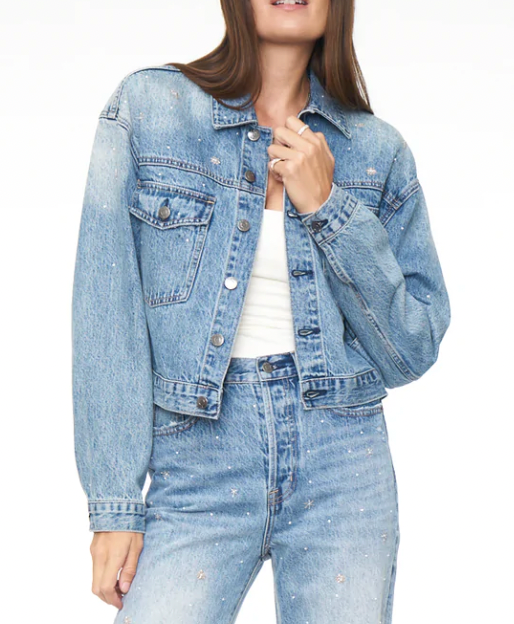Shelby Embroidered Cropped Denim Jacket