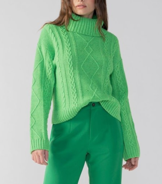 Mod Cable Knit Sweater- Green