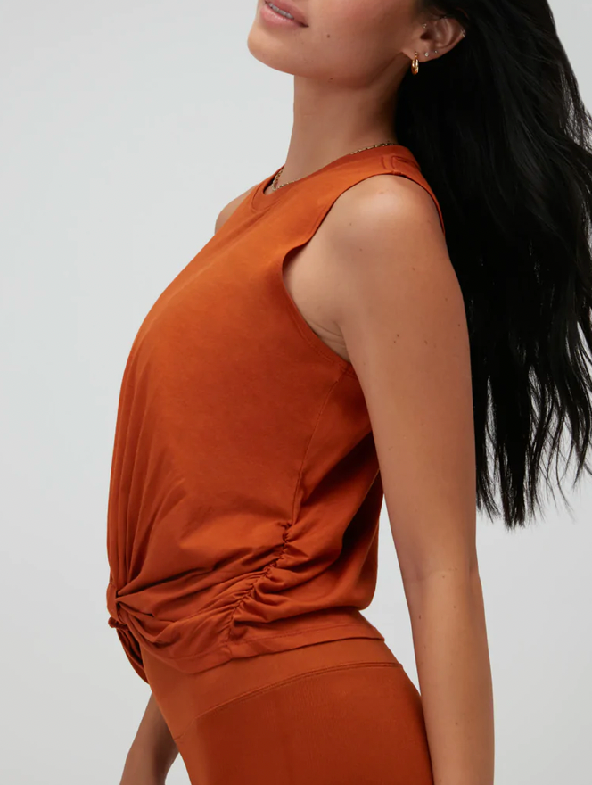 Knotted Muscle Tank- Rust