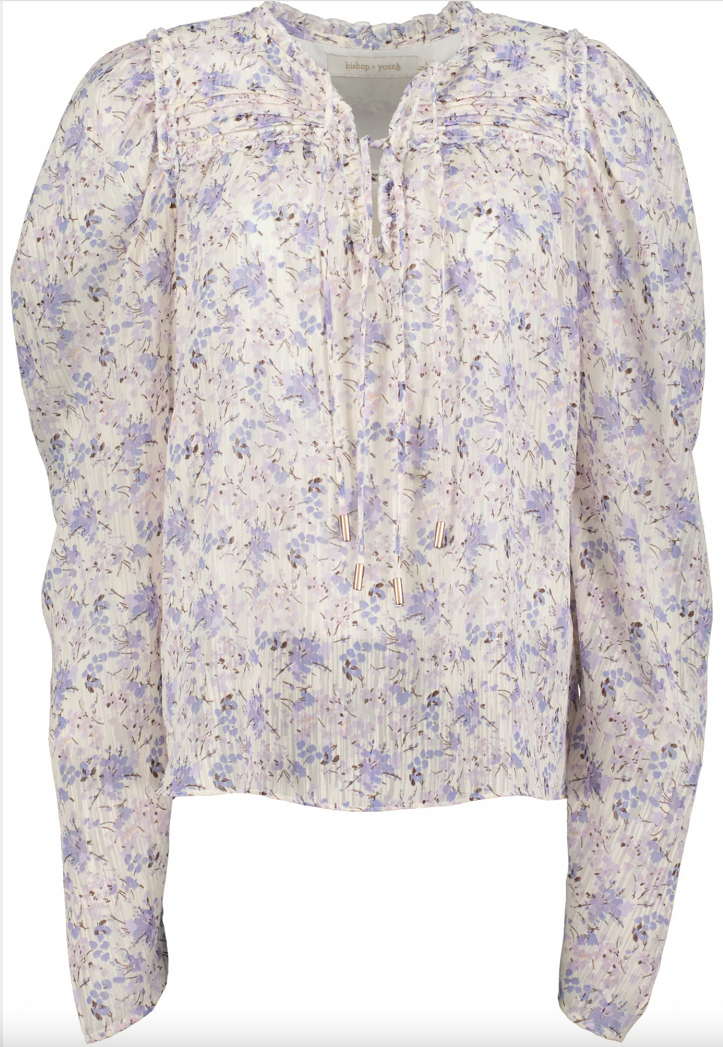 Sydney Long Sleeve Blouse- Cream/Purple Botanical Print