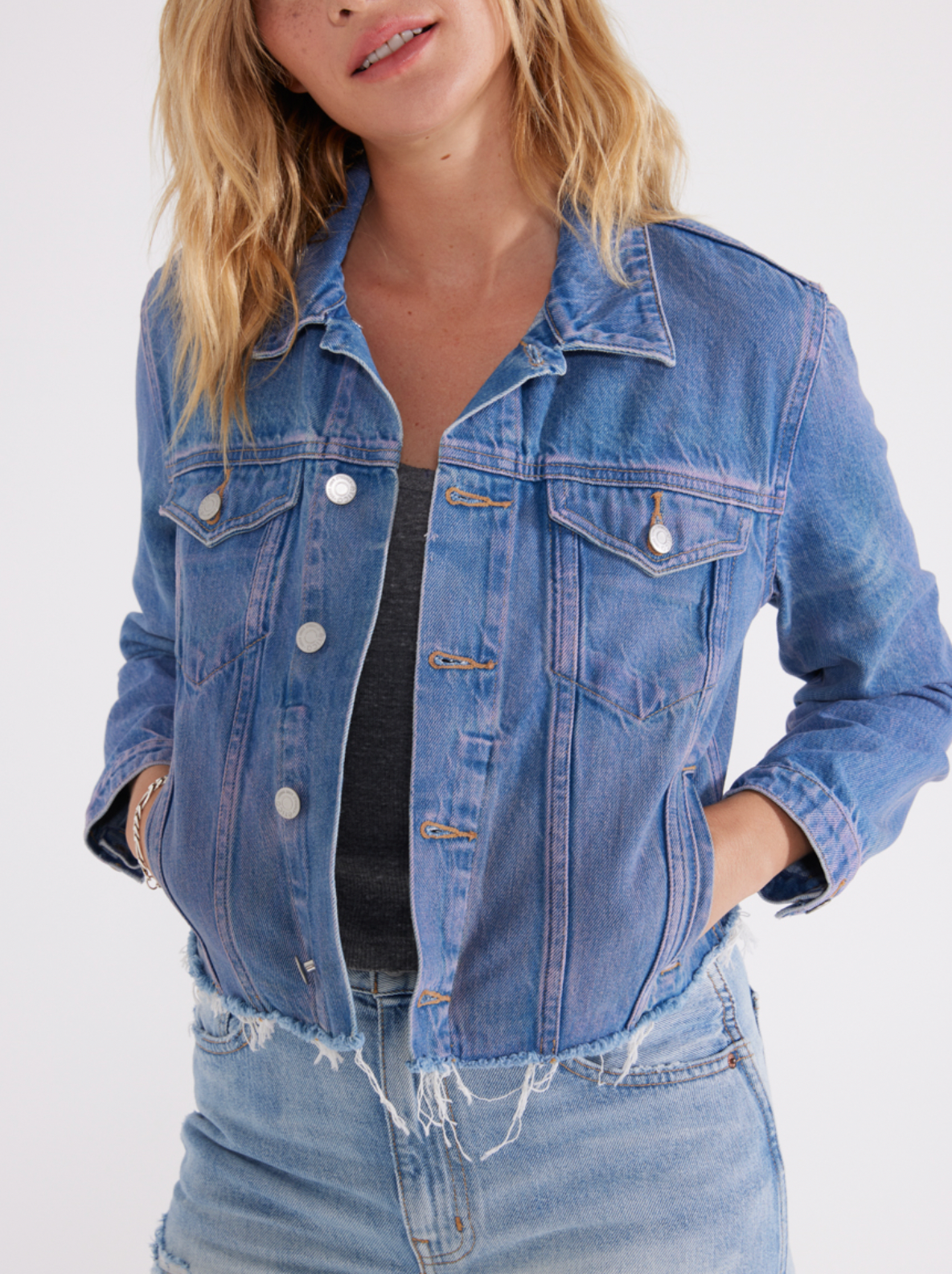 Lennox Cropped Denim Jacket- Sunset Cliff