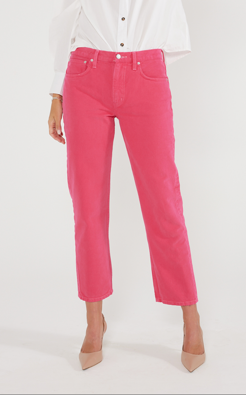 Rhea Mid Rise Straight Leg Jean- Raspberry Pink **FINAL SALE**