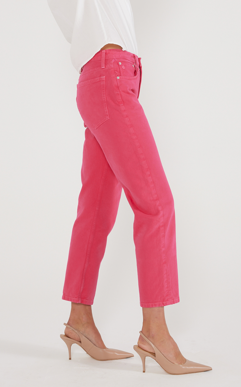 Rhea Mid Rise Straight Leg Jean- Raspberry Pink