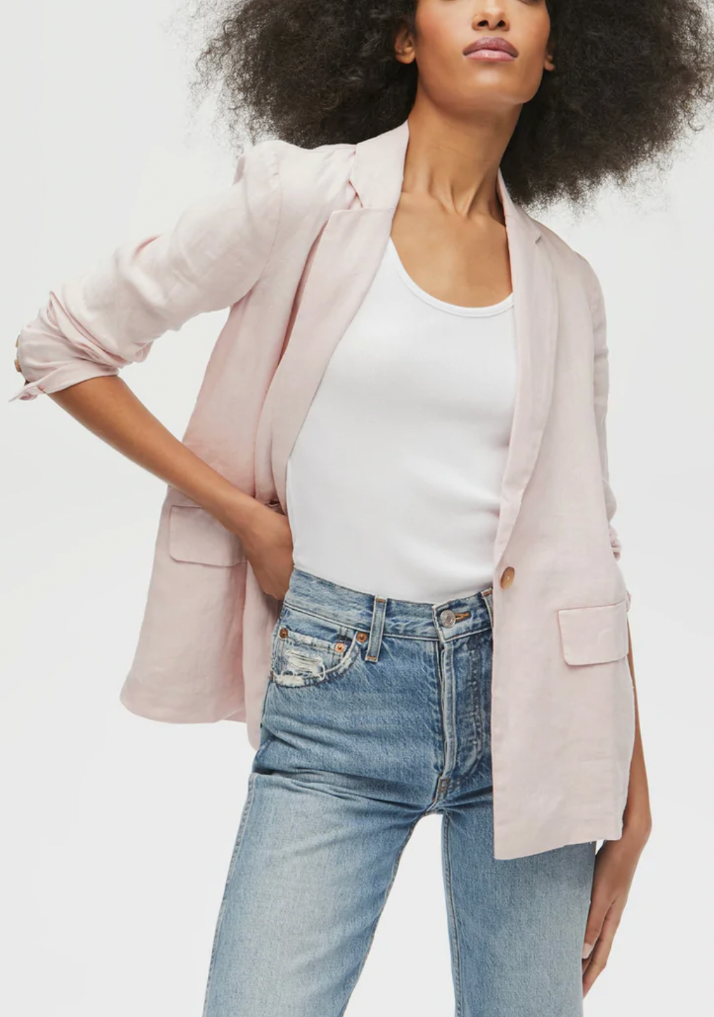 Lottie Linen Blazer-Pink