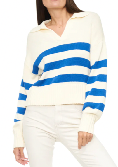 Arlo Polo Sweater- Ivory Sea Stripe