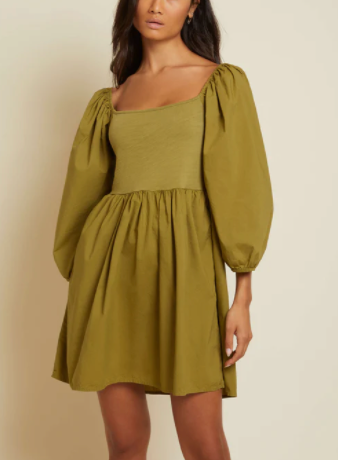 Heddie Combo Babydoll Dress- Lichen Green