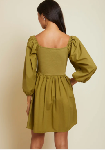 Heddie Combo Babydoll Dress- Lichen Green