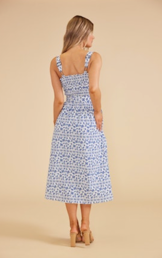 Ithica Midi Dress—Blue/White