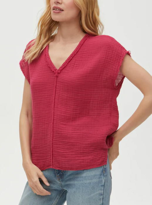 Draya V-Neck Tee- Sangria