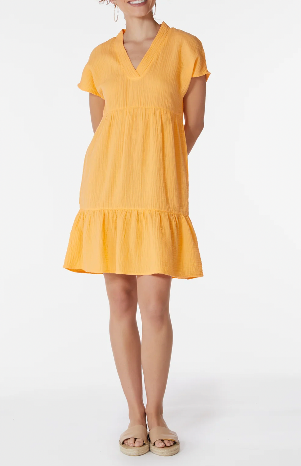 Drop Shoulder Tiered Mini Dress- Marigold**FINAL SALE**