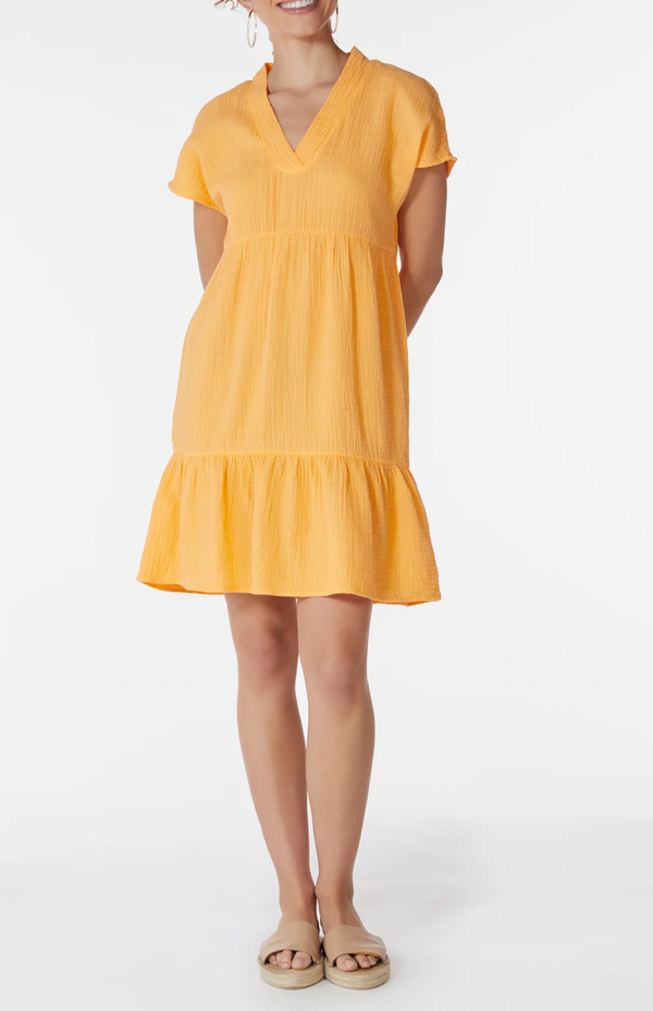 Drop Shoulder Tiered Mini Dress- Marigold**FINAL SALE**