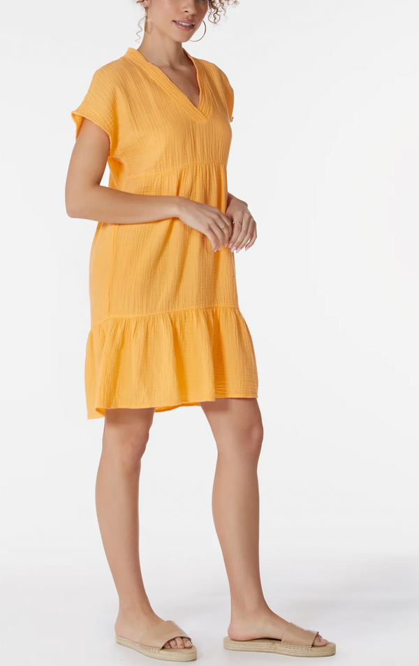 Drop Shoulder Tiered Mini Dress- Marigold