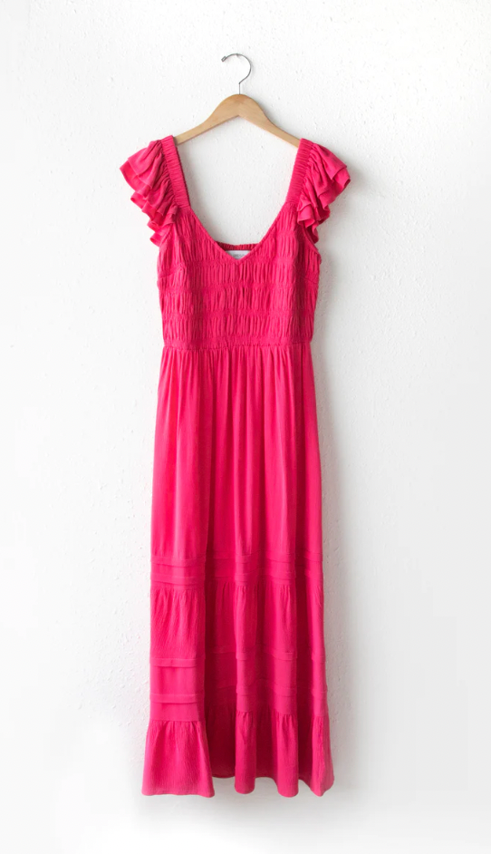 Glenda Smocked Gauze Maxi Dress- Hot Pink*FINAL SALE*