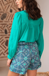 Nepal Button-Down Blouse- Turquoise