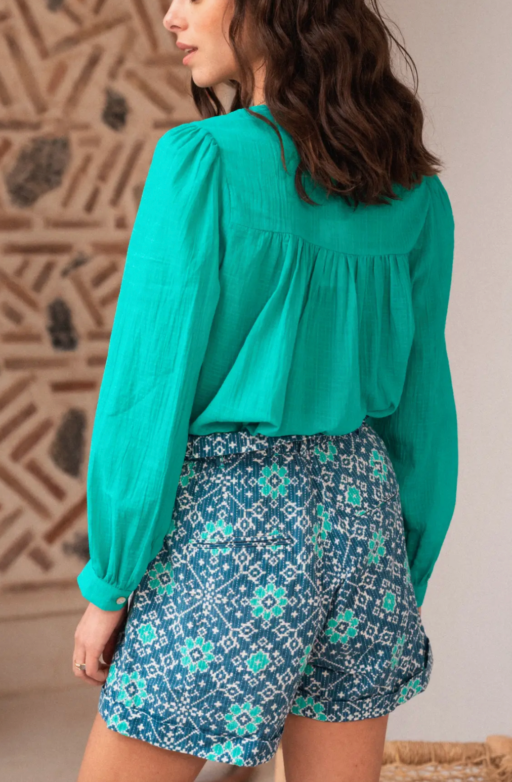 Nepal Button-Down Blouse- Turquoise**FINAL SALE**