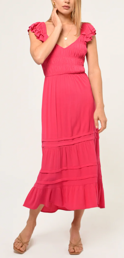 Glenda Smocked Gauze Maxi Dress- Hot Pink