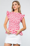 Smocked Spotted Print Top- Pink**FINAL SALE**