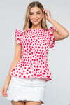 Smocked Spotted Print Top- Pink