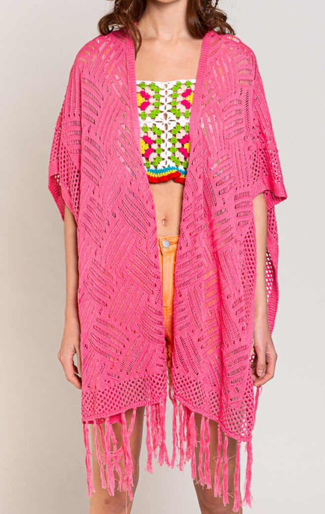 Relaxed Knit Kimono Cardigan- Pink
