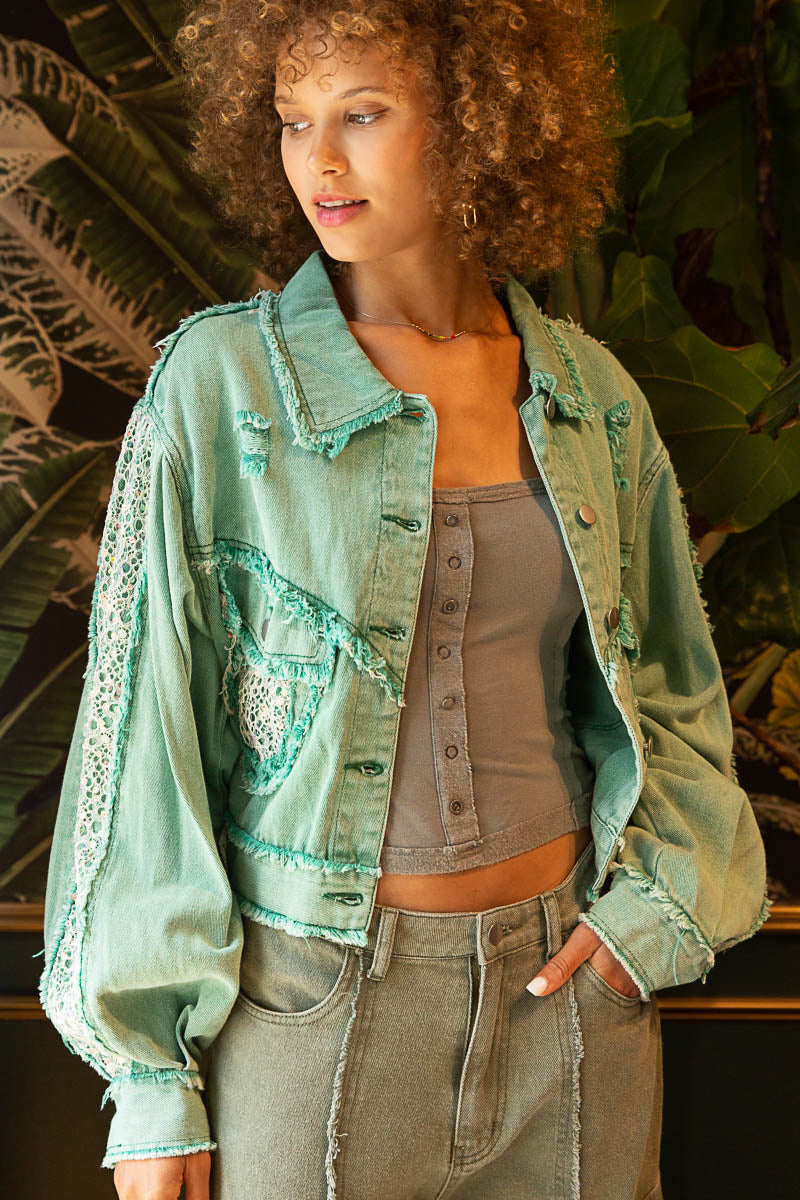 Cropped Relaxed Fit Embellished Jacket