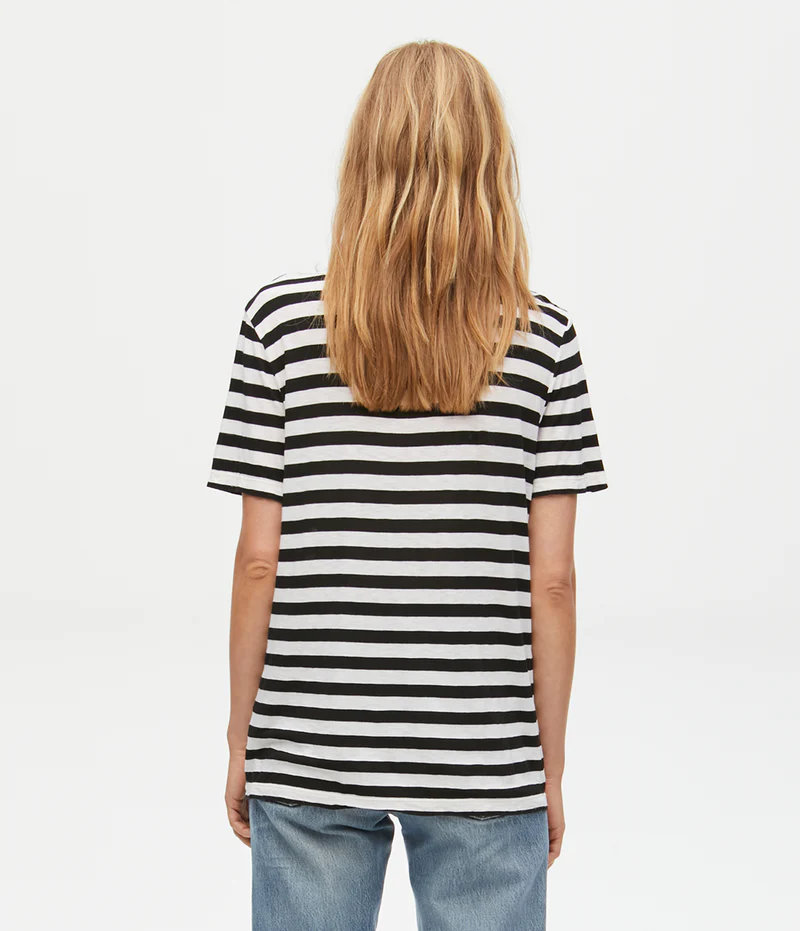 Max Striped V-Neck Top- Black/Cream