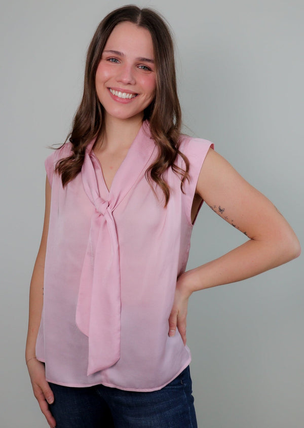 Annette Bow Tie Sleeveless Blouse—Pink