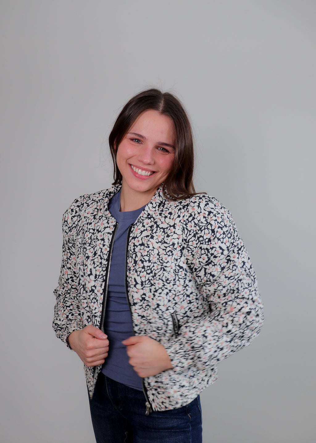 Gracie Puff Sleeve Bomber Jacket—Floral