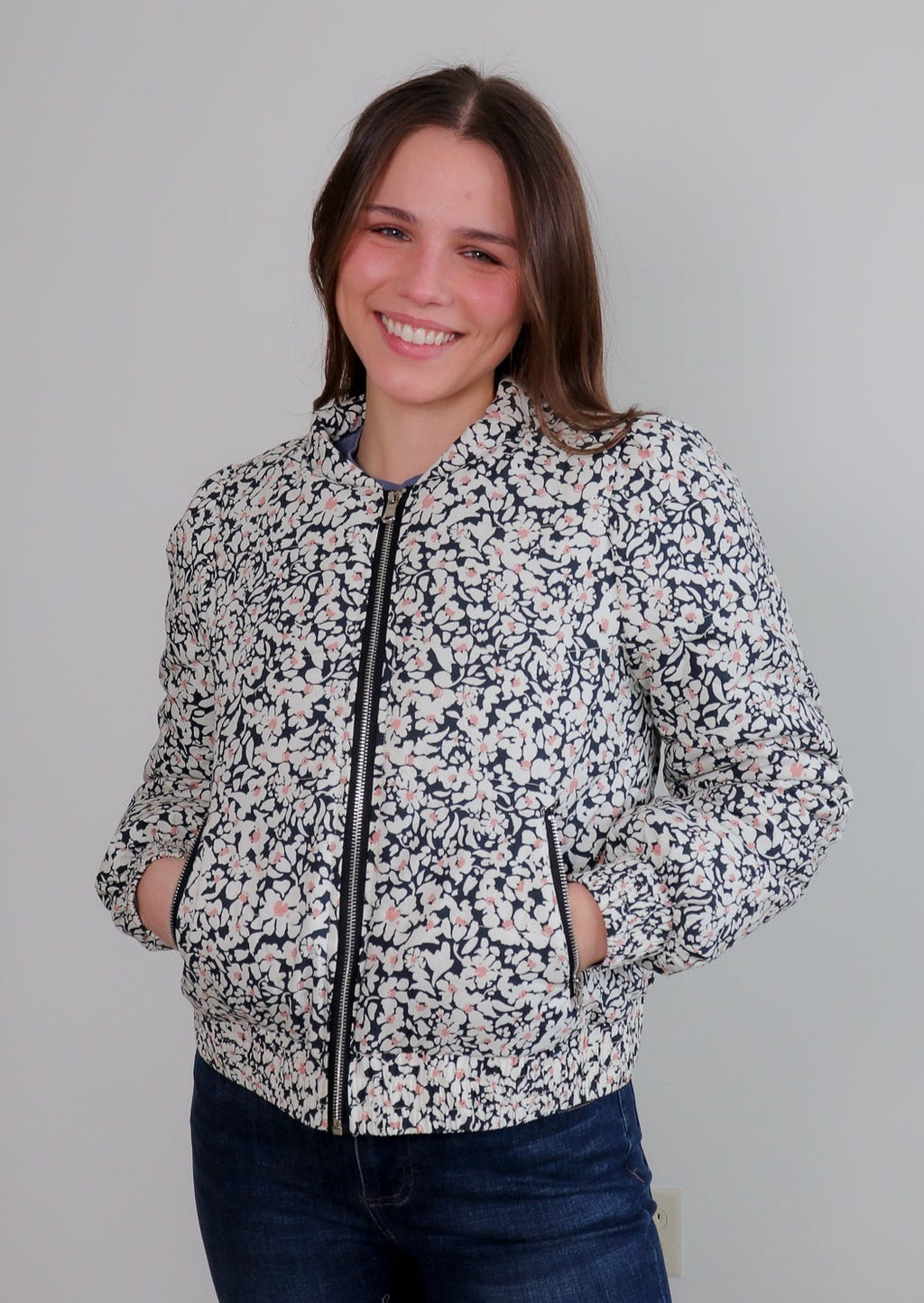 Gracie Puff Sleeve Bomber Jacket—Floral