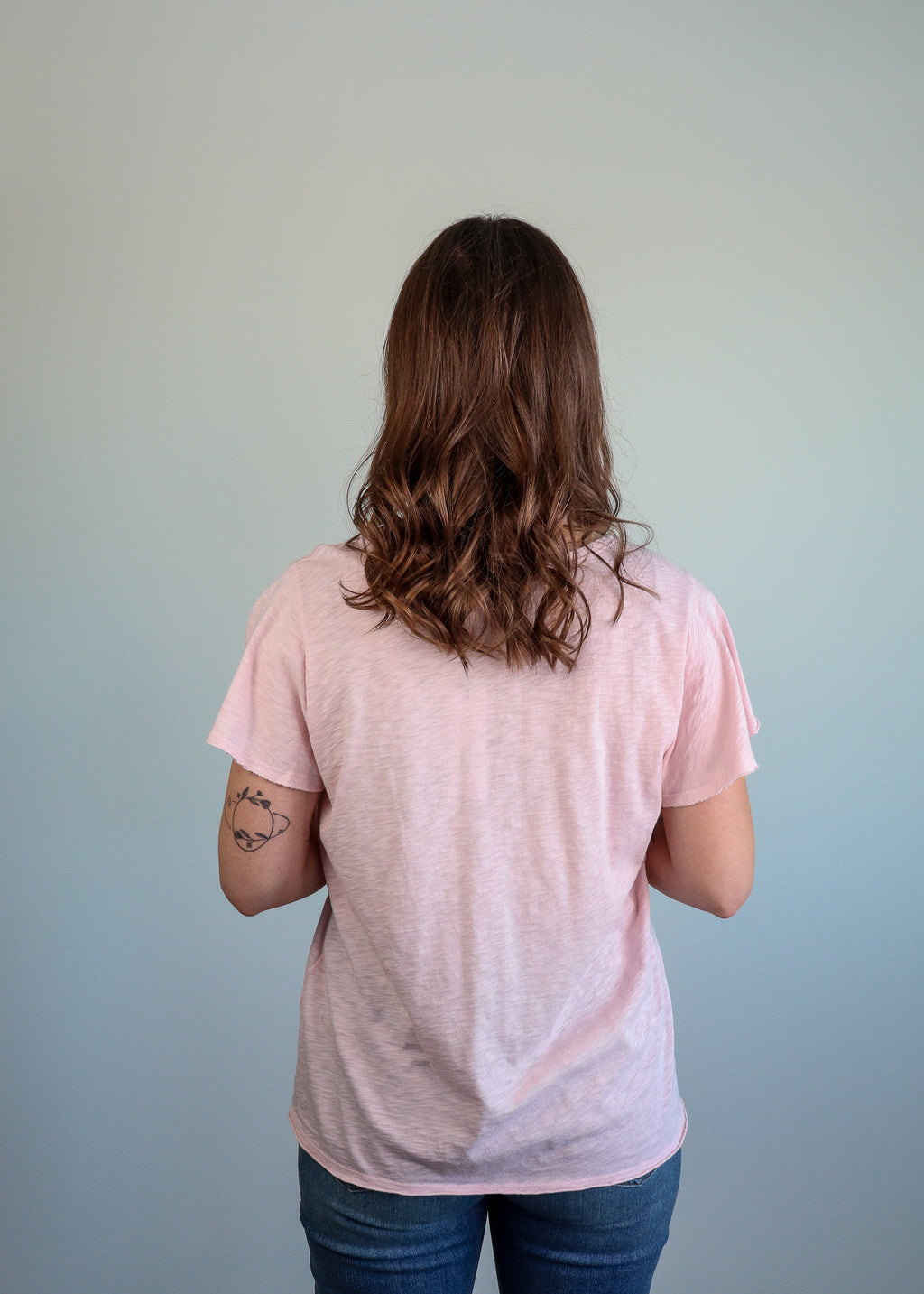 Jana Flutter Sleeve Scoop Neck Cotton Tee—Light Pink