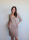 Sleeve Tab V-Neck Dress—Taupe**FINAL SALE**