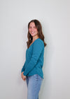 V-Neck Long Sleeve Front Seam Tee—Teal