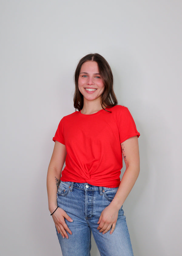Knot Front Tee—Lipstick Red