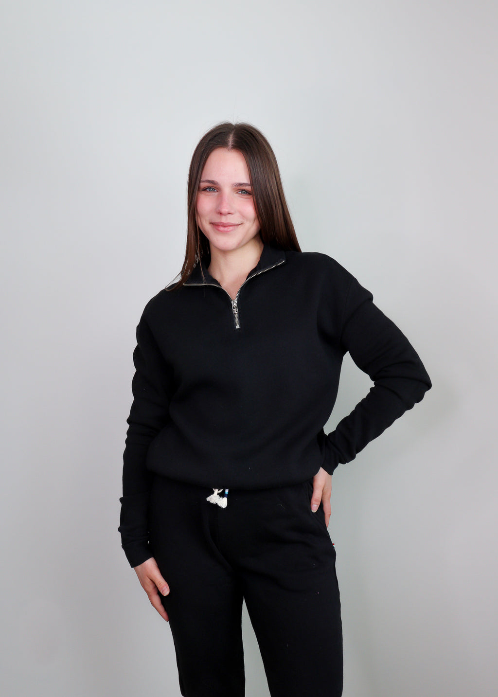 Zip Cropped Black Pullover