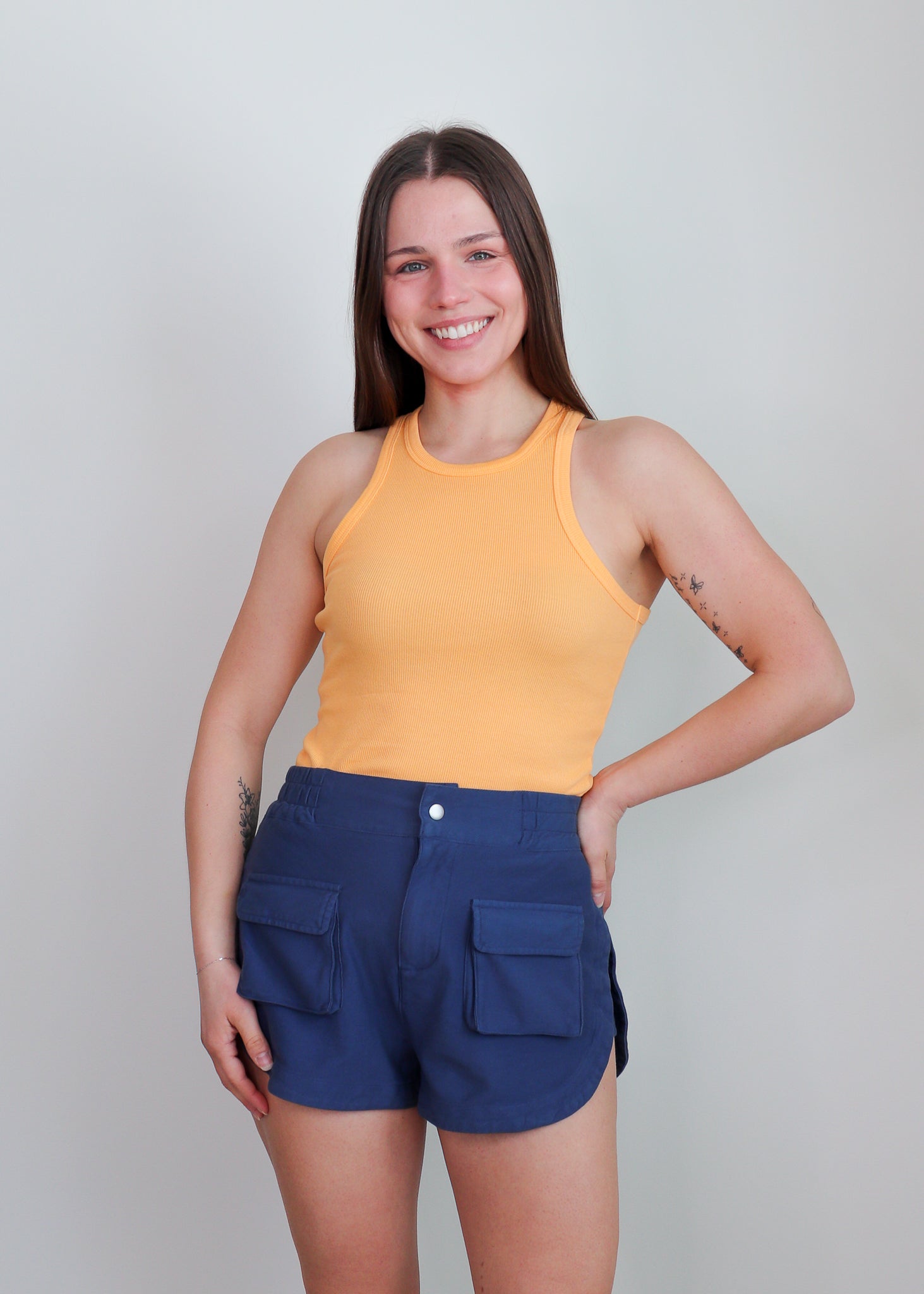 High Neck Ribbed Tank—Marigold Yellow