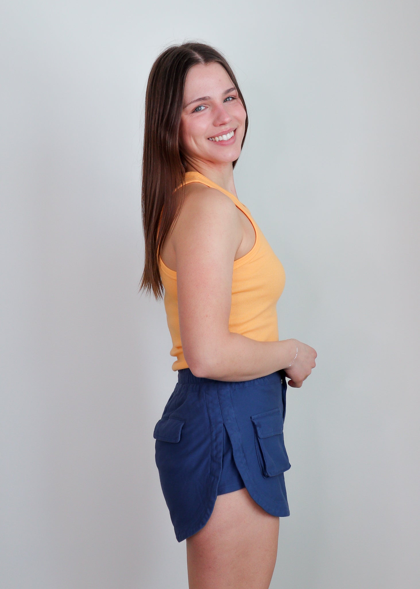 High Neck Ribbed Tank—Marigold Yellow