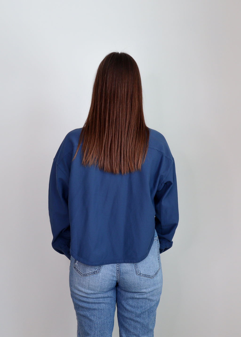 Knit Twill Shirt Jacket—Coast Blue