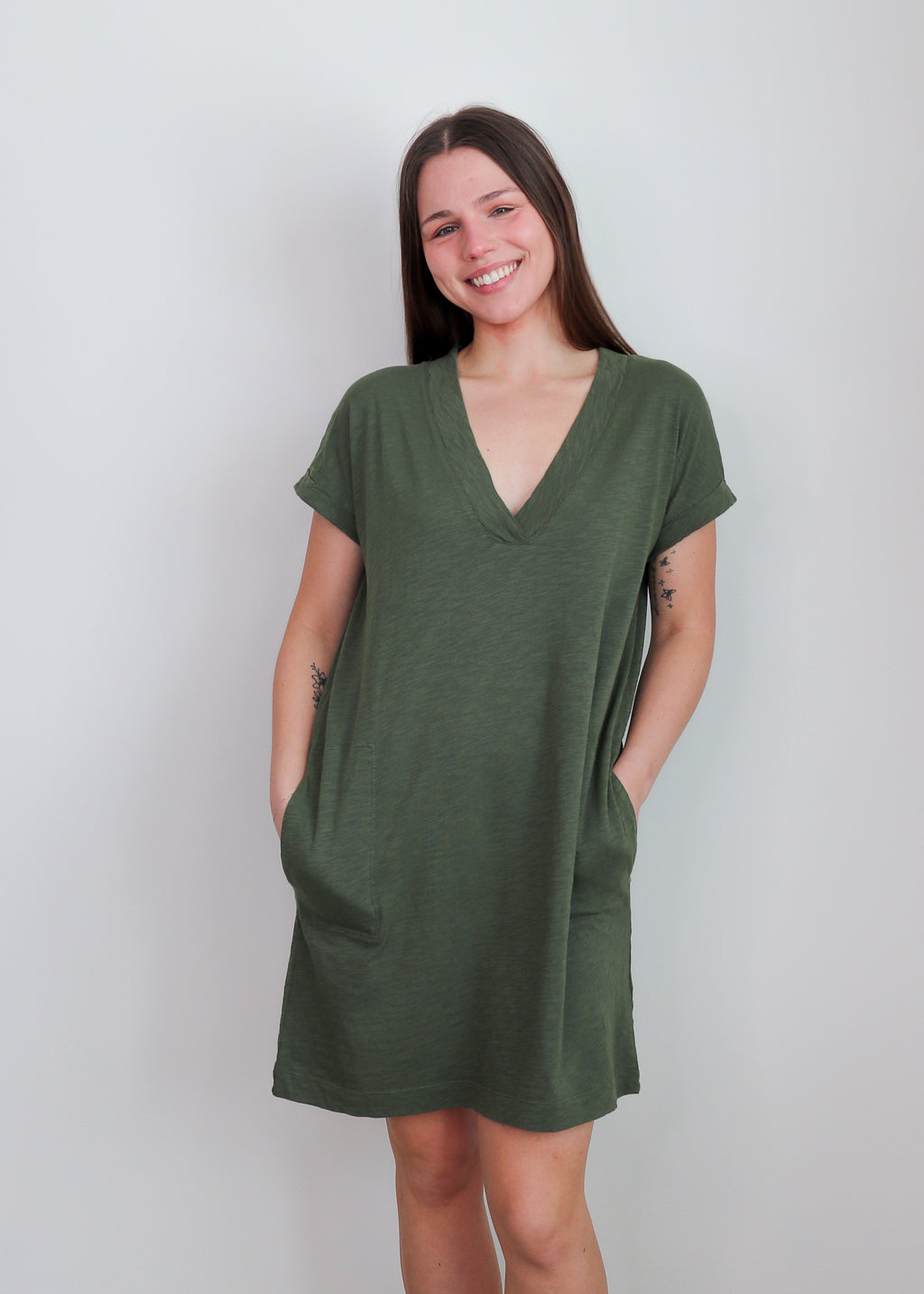 Dolman V-Neck Dress—Garden Green